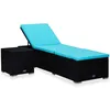 Image de vidaXL Chaise longue avec coussin et table Ã  thÃ© RÃ©sine tressÃ©e Bleu