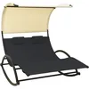 Image de Chaise Longue Double Avec Auvent TextilÃ¨ne Noir Et CrÃ¨me