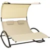 Image de Chaise Longue Double Avec Auvent TextilÃ¨ne CrÃ¨me