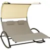 Image de Chaise Longue Double Avec Auvent TextilÃ¨ne Taupe Et CrÃ¨me