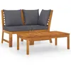 Image de Vidaxl Salon De Jardin 3pcs Et Coussin Gris FoncÃ© Bois D'acacia Solide