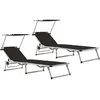 Image de Vidaxl Chaises Longues Pliables Et Toit 2 Pcs Aluminium TextilÃ¨ne Noir