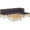 Image de Lot De 5 Ensemble Ã Manger Jardin Bambou Gris FoncÃ© Coussins Table & Pouf