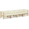 Image de Vidaxl Salon De Jardin 4 Pcs Avec Coussins Blanc CrÃ¨me Bambou