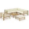 Image de Vidaxl Salon De Jardin 8 Pcs Avec Coussins Blanc CrÃ¨me Bambou