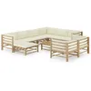 Image de Vidaxl Salon De Jardin 10 Pcs Avec Coussins Blanc CrÃ¨me Bambou