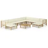 Image de Vidaxl Salon De Jardin 11 Pcs Avec Coussins Blanc CrÃ¨me Bambou