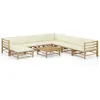Image de Vidaxl Salon De Jardin 9 Pcs Avec Coussins Blanc CrÃ¨me Bambou