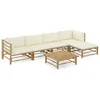 Image de Vidaxl Salon De Jardin 6 Pcs Avec Coussins Blanc CrÃ¨me Bambou