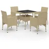 Image de Vidaxl Ensemble Ã DÃ®ner De Jardin 5 Pcs RÃ©sine TressÃ©e Et Verre Beige