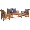 Image de Ensemble Salon ExtÃ©rieur 4 PiÃ¨ces En Acacia Massif Avec Coussins RÃ©sistants De 6 Cm