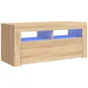 Image de Meuble Tv 90 X 35 X 40 Cm ChÃªne Sonoma Bois ContreplaquÃ© Ãclairage Led Rvb Usb Design Moderne