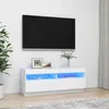 Image de Meuble TV 100x35x40 cm bois contreplaquÃ© Blanc LED RGB USB Rangement multimÃ©dia Design