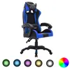 Image de vidaXL Fauteuil de jeux vidÃ©o avec LED RVB Bleu et noir Similicuir