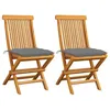Image de Vidaxl Chaises De Jardin Avec Coussins Gris 2 Pcs Bois De Teck Massif
