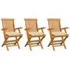 Image de Vidaxl Chaises De Jardin Avec Coussins Blanc CrÃ¨me 3 Pcs Teck Massif