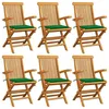 Image de Vidaxl Chaises De Jardin Avec Coussins Vert 6 Pcs Bois De Teck Massif