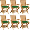 Image de Vidaxl Chaises De Jardin Avec Coussins Vert Lot De 6 Bois Teck Massif