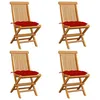 Image de Vidaxl Chaises De Jardin Avec Coussins Rouge 4 Pcs Bois De Teck Massif