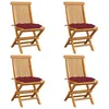 Image de Vidaxl Chaises De Jardin Avec Coussins Rouge Bordeaux 4pcs Teck Massif