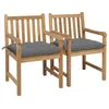 Image de Chaises De Jardin 2 Pcs Avec Coussins Gris Bois De Teck Massif