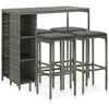 Image de vidaXL Meuble de bar de jardin 5 pcs et coussins RÃ©sine tressÃ©e Gris