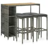 Image de vidaXL Meuble de bar de jardin 5 pcs et coussins RÃ©sine tressÃ©e Gris
