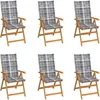 Image de Vidaxl Chaises De Jardin 6 Pcs Avec Coussins Ã Carreaux Gris Teck
