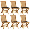 Image de Vidaxl Chaises De Jardin Et Coussins Noir Lot De 6 Bois De Teck Massif