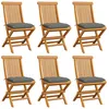 Image de Vidaxl Chaises De Jardin Avec Coussins Gris 6 Pcs Bois De Teck Massif
