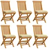 Image de Vidaxl Chaises De Jardin Avec Coussins Blanc CrÃ¨me 6 Pcs Teck Massif