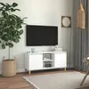 Image de Meuble TV 103,5 x 35 x 50 cm, pieds en bois massif blanc, 2 Ã©tagÃ¨res, buffet scandinave
