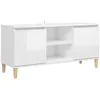 Image de vidaXL Meuble TV avec pieds en bois Blanc brillant 103,5x35x50 cm