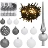 Image de vidaXL Set de boules de NoÃ«l avec pic et 300 LED 120pcs Blanc et gris