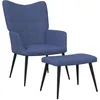 Image de vidaXL Chaise de relaxation avec tabouret Bleu Tissu
