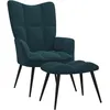 Image de vidaXL Chaise de relaxation avec tabouret Bleu Velours