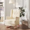 Image de vidaXL Fauteuil et pieds Ã  bascule en bois d'hÃ©vÃ©a solide crÃ¨me Tissu
