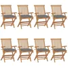 Image de Vidaxl Chaises De Jardin Avec Coussins Gris 8 Pcs Bois De Teck Massif