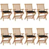 Image de Vidaxl Chaises De Jardin Avec Coussins Noir Lot De 8 Bois Teck Massif