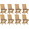Image de Vidaxl Chaises De Jardin Et Coussins Gris Lot De 8 Bois De Teck Massif