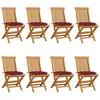 Image de Vidaxl Chaises De Jardin Avec Coussins Bordeaux 8 Pcs Teck Massif