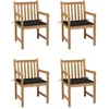 Image de Vidaxl Chaises De Jardin Lot De 4 Et Coussins Noir Bois De Teck Solide