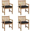 Image de Vidaxl Chaises De Jardin 4 Pcs Avec Coussins Noir Bois De Teck Solide