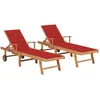 Image de Vidaxl Chaises Longues 2 Pcs Avec Coussin Rouge Bois De Teck Solide