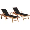 Image de Vidaxl Chaises Longues Lot De 2 Avec Coussin Noir Bois De Teck Solide