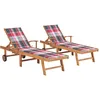 Image de Vidaxl Chaises Longues 2 Pcs Avec Coussin Carreaux Rouge Teck Solide
