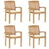 Image de Vidaxl Chaises De Jardin Empilables Avec Coussins 4 Pcs Teck Solide