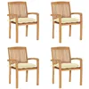 Image de Vidaxl Chaises De Jardin Empilables Avec Coussins 4 Pcs Teck Solide