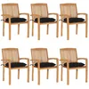 Image de Vidaxl Chaises De Jardin Empilables Avec Coussins 6 Pcs Teck Solide
