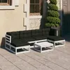 Image de Vidaxl Salon De Jardin 7 Pcs Avec Coussins Blanc Bois De Pin Massif